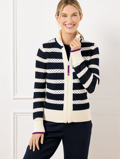 COOLMAX® FULL ZIP SWEATER JACKET - STRIPE | Talbots