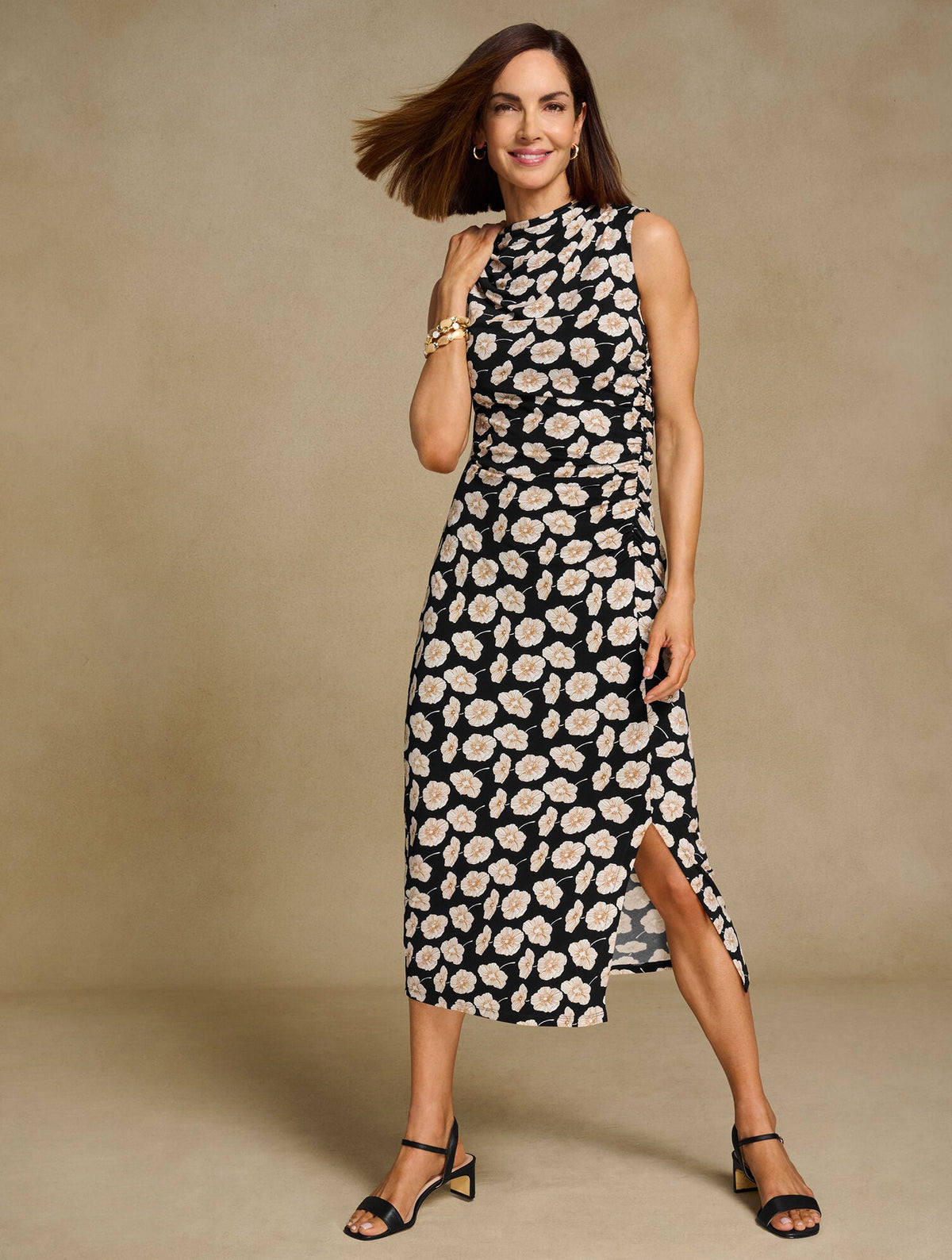 COWL-NECK MIDI DRESS - DECO FLOWER | Talbots