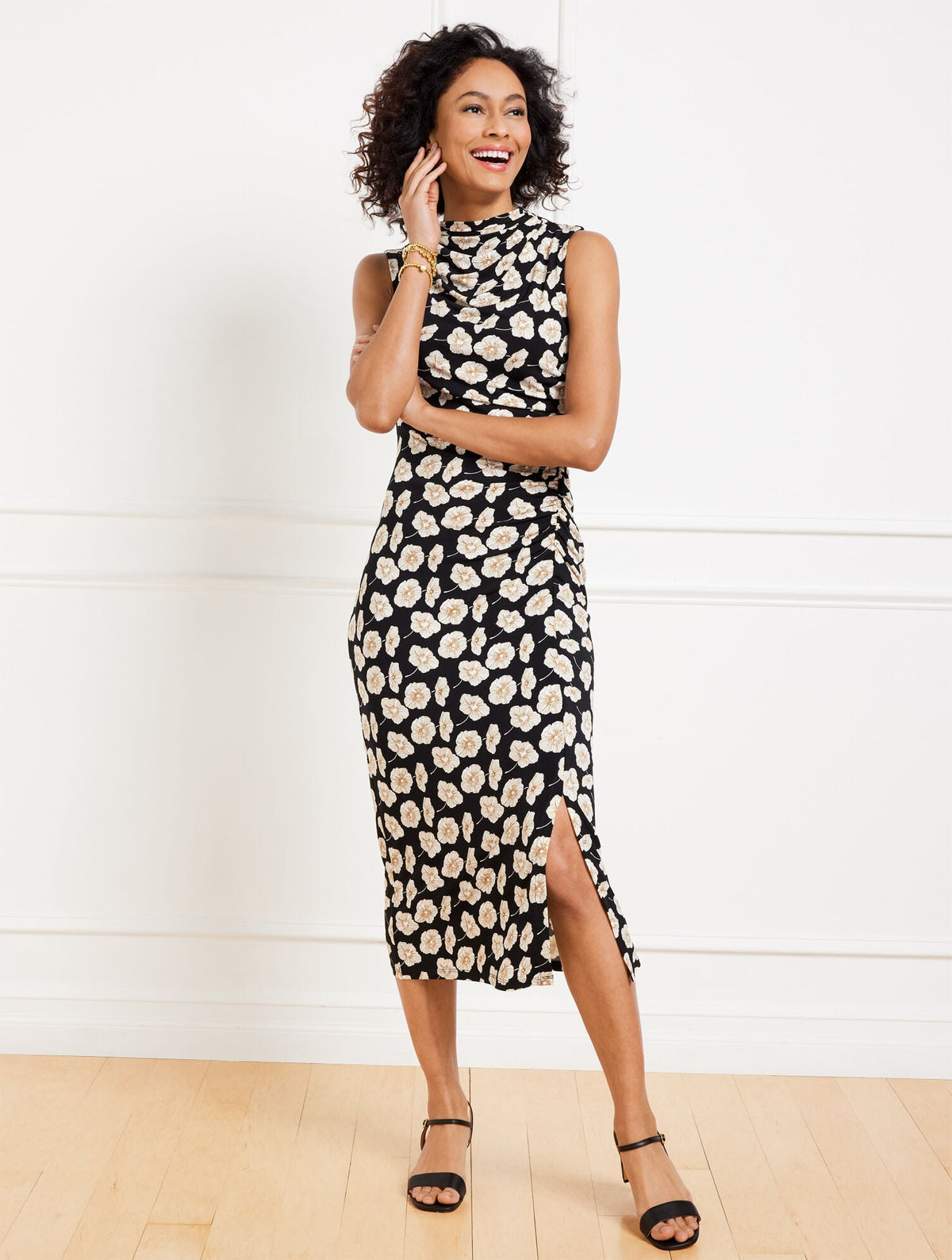 COWL-NECK MIDI DRESS - DECO FLOWER | Talbots