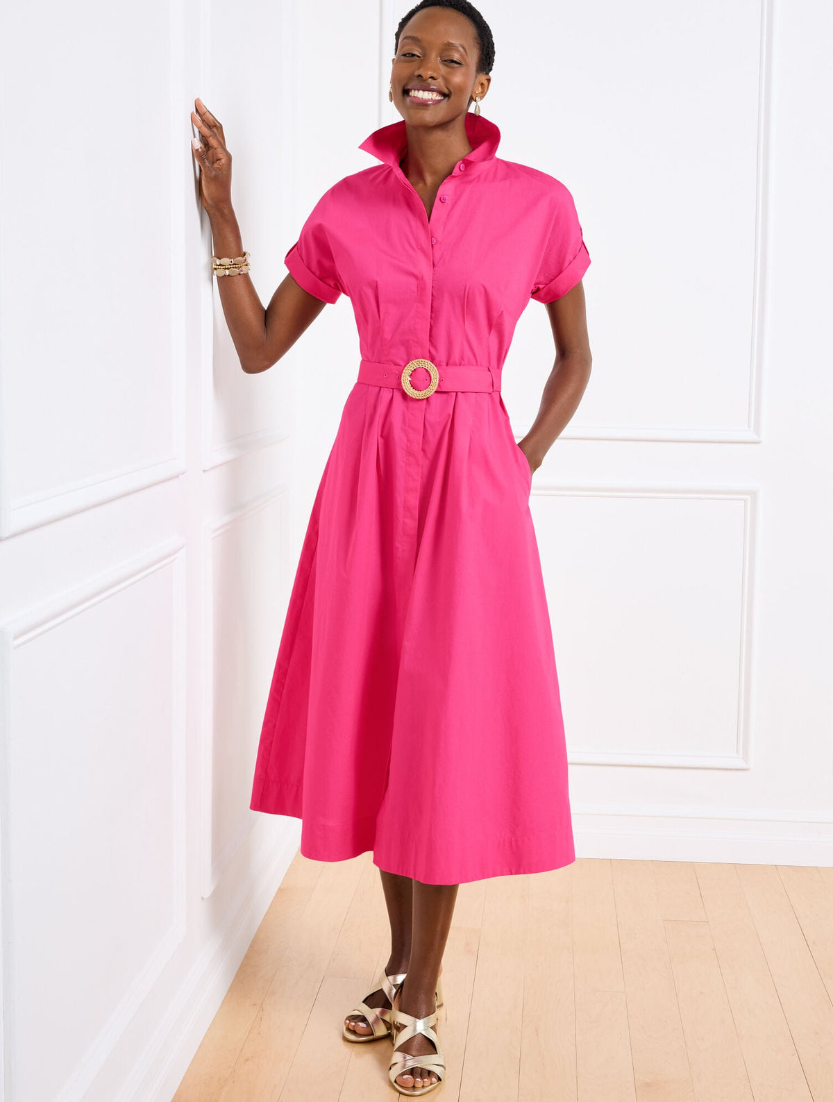 RAFFIA BUCKLE POPLIN SHIRTDRESS | Talbots