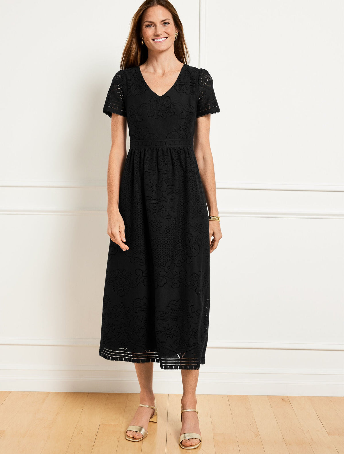 GUIPURE LACE FIT & FLARE DRESS | Talbots
