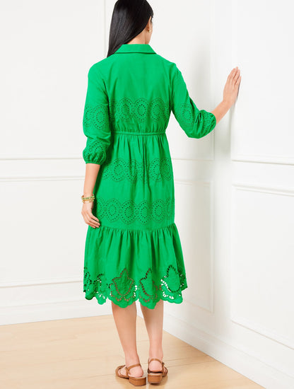 EYELET PUFF SLEEVE POPLIN SHIRTDRESS | Talbots