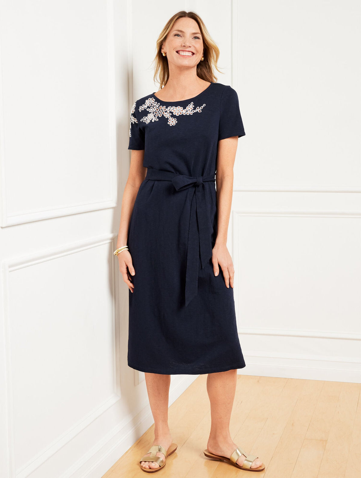 EMBROIDERED NANTUCKET SLUB MIDI DRESS | Talbots