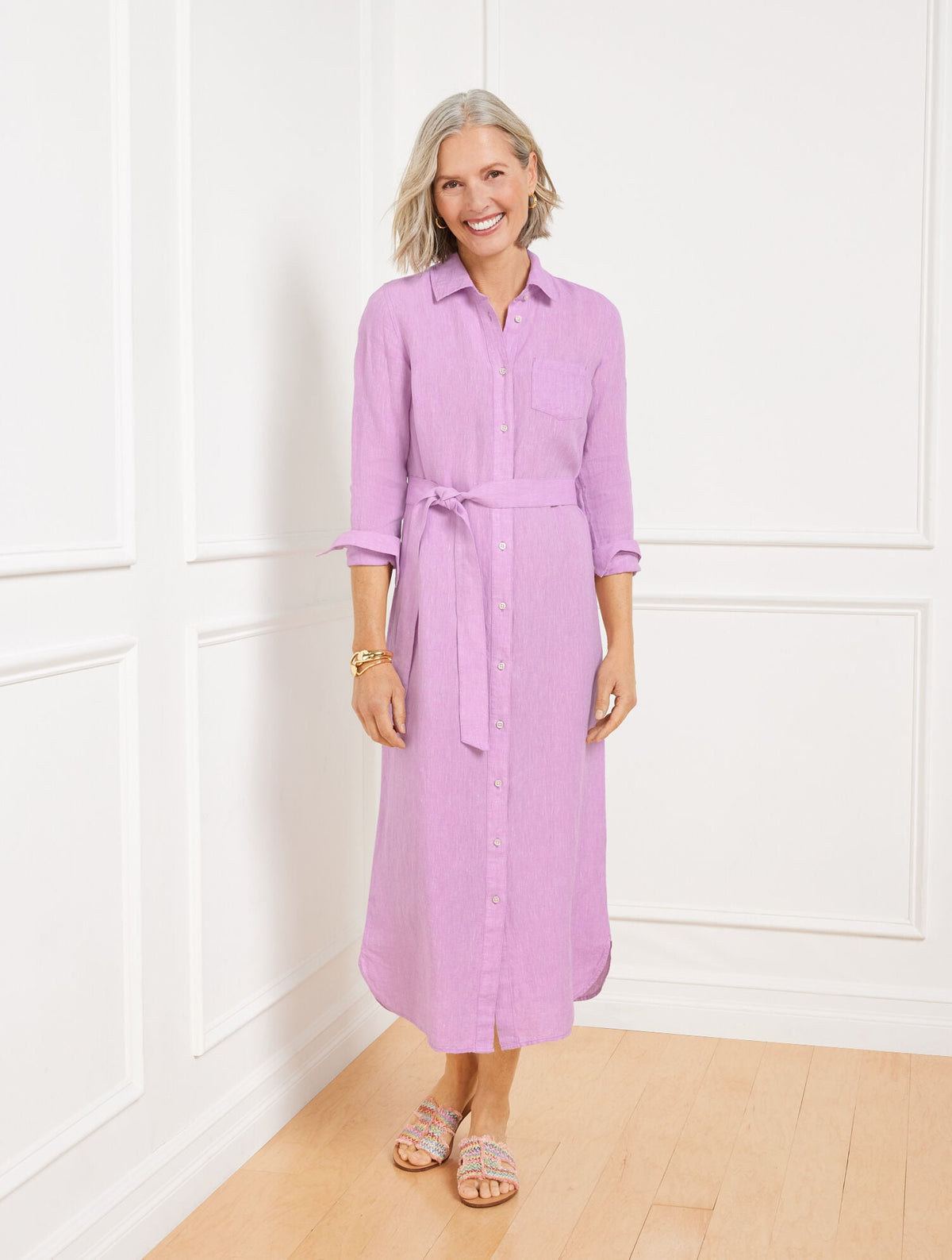CROSS DYED LINEN SHIRTDRESS - LAVENDER | Talbots