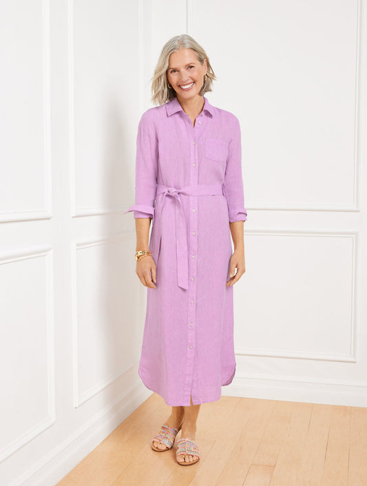 CROSS DYED LINEN SHIRTDRESS - LAVENDER | Talbots
