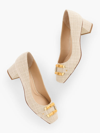 CARLYE BAMBOO BUCKLE LINEN PUMPS | Talbots