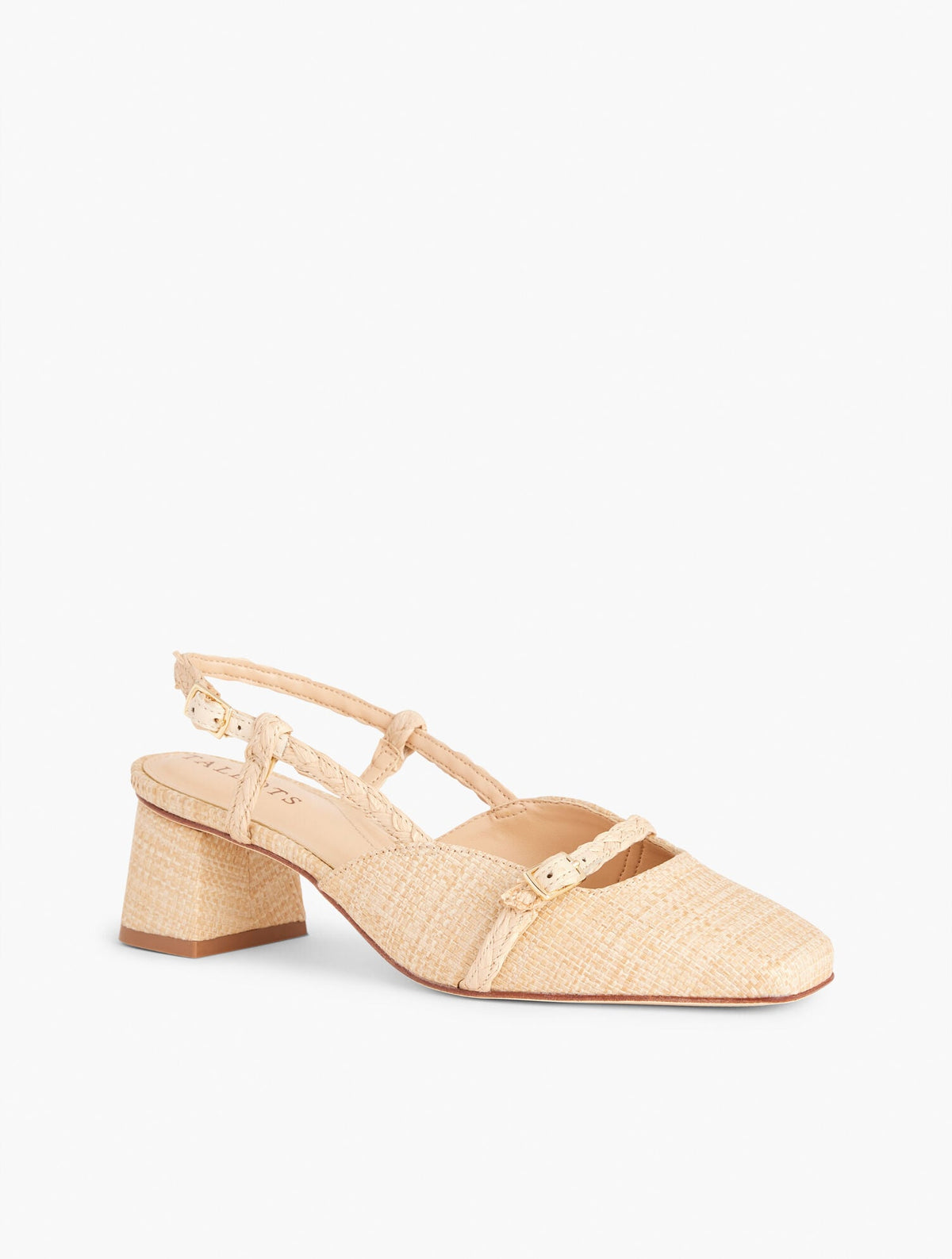 CARLYE BUCKLE BLOCK HEEL RAFFIA PUMPS | Talbots