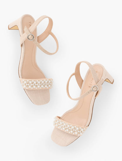 CAYDEN PEARL BLOCK HEEL LINEN SANDALS | Talbots
