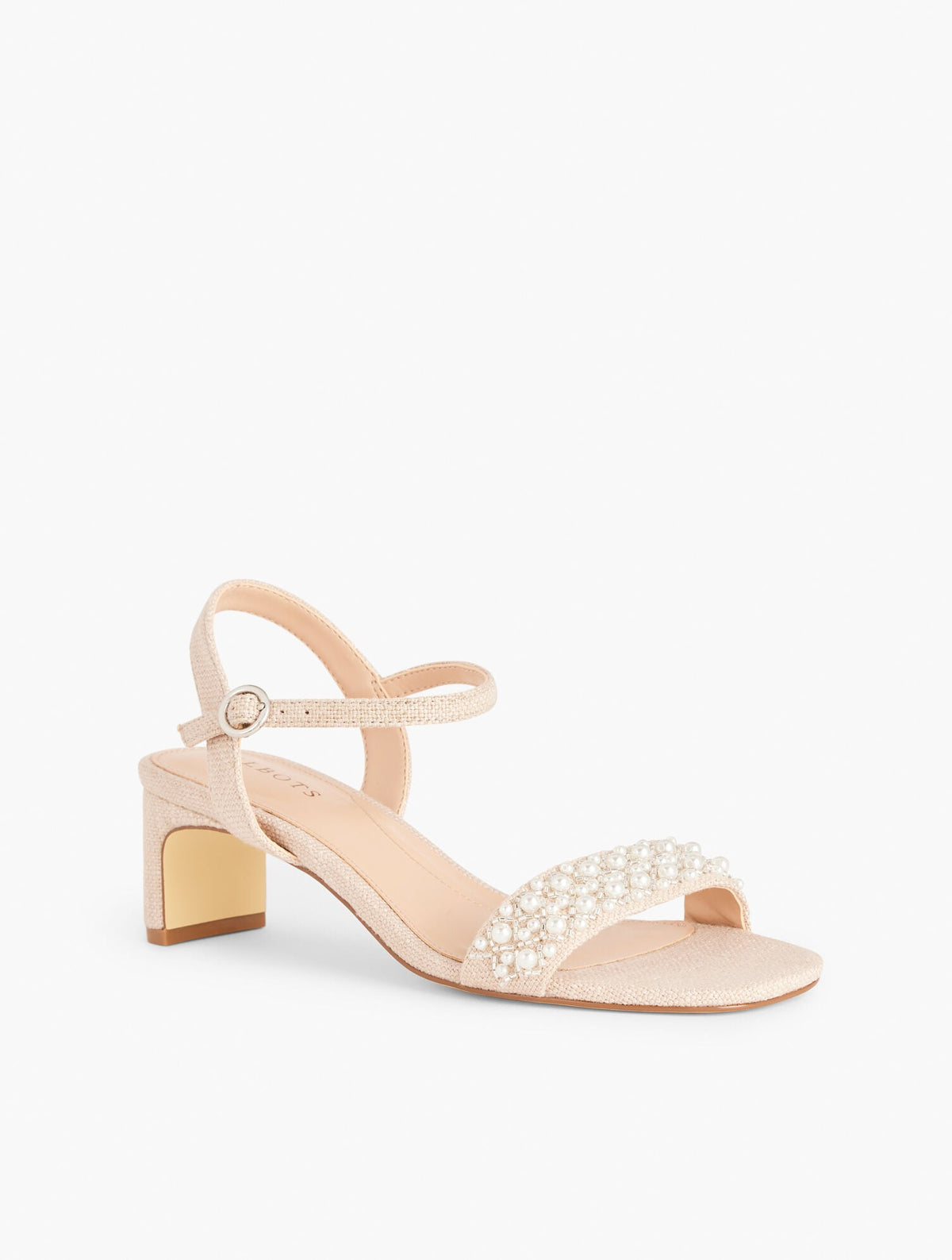 CAYDEN PEARL BLOCK HEEL LINEN SANDALS | Talbots