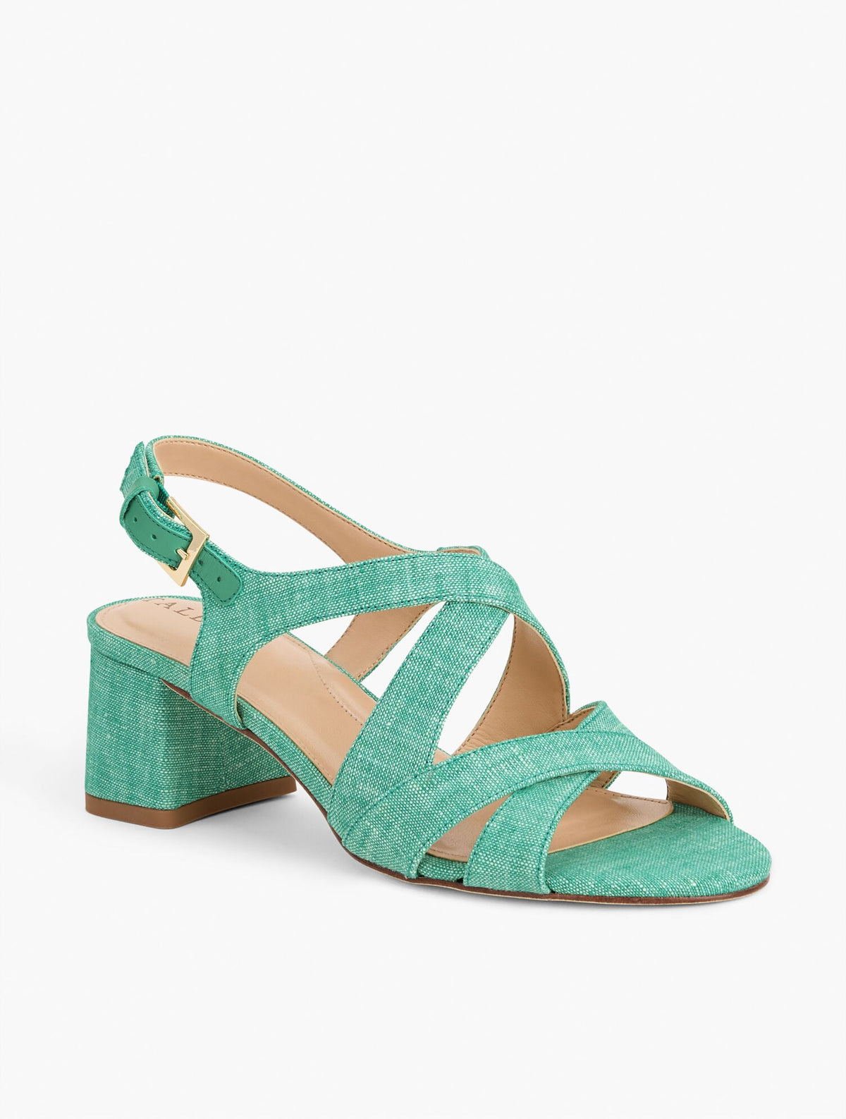 MILLIE STRAPS BLOCK HEEL WASHED LINEN SANDALS | Talbots