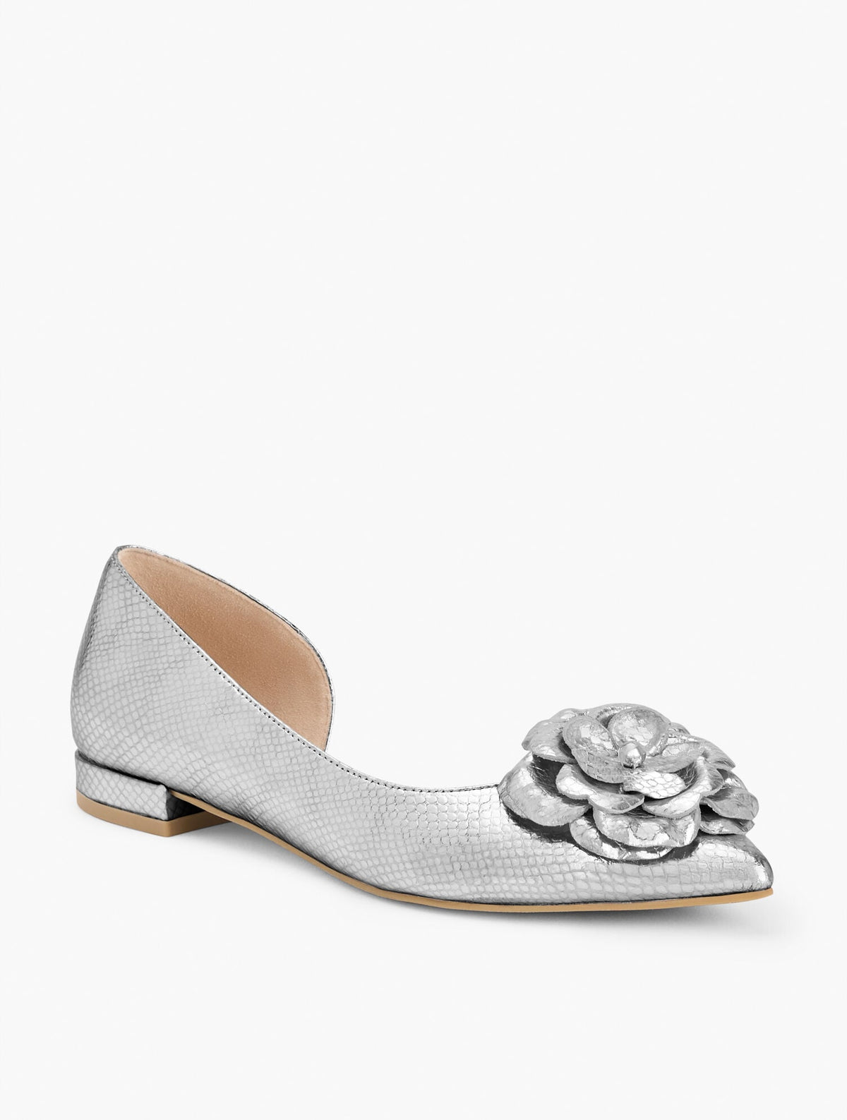 SCARLET FLOWER EMBOSSED METALLIC FLATS | Talbots