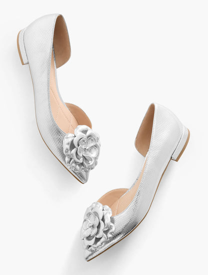 SCARLET FLOWER EMBOSSED METALLIC FLATS | Talbots
