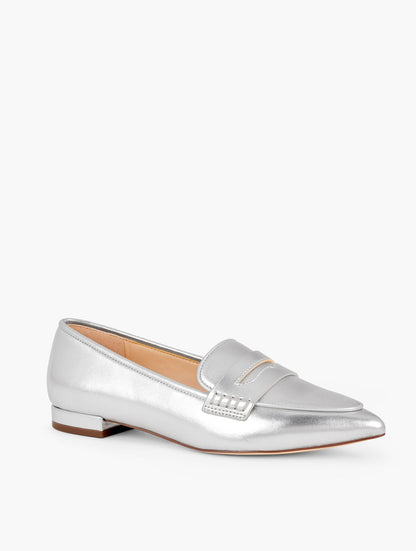 SCARLET POINTED TOE METALLIC LEATHER LOAFERS | Talbots