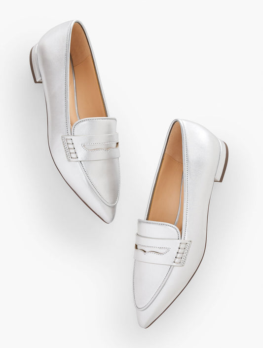SCARLET POINTED TOE METALLIC LEATHER LOAFERS | Talbots
