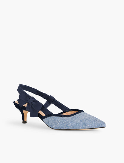 SYLVIE BOW SLINGBACK CHAMBRAY PUMPS | Talbots