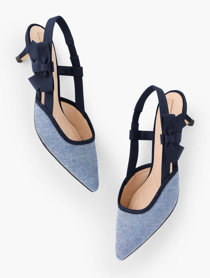SYLVIE BOW SLINGBACK CHAMBRAY PUMPS | Talbots