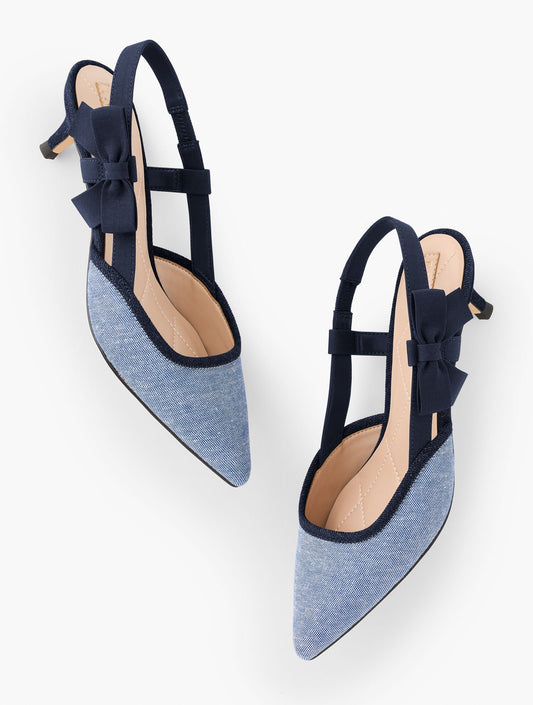 SYLVIE BOW SLINGBACK CHAMBRAY PUMPS | Talbots