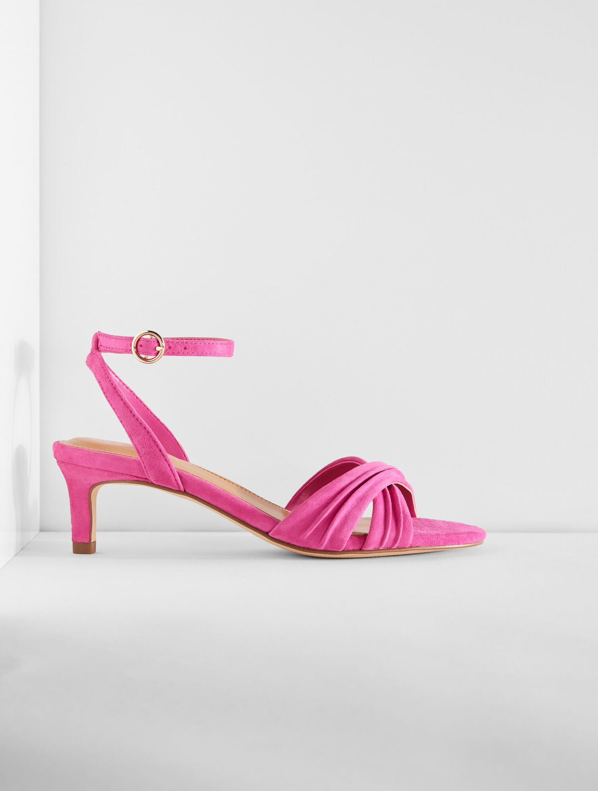 TALLIA PLEATED SUEDE ANKLE STRAP HEEL SANDALS | Talbots
