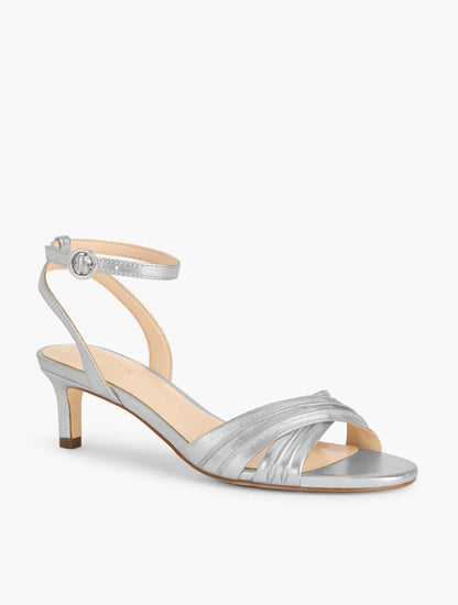 TALLIA PLEATED METALLIC NAPPA ANKLE STRAP HEEL SANDALS | Talbots