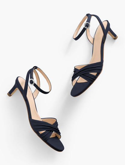 TALLIA PLEATED NAPPA ANKLE STRAP HEEL SANDALS | Talbots