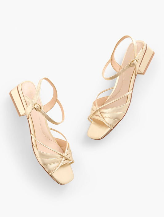 VIV STRAPPY METALLIC NAPPA BLOCK HEEL SANDALS | Talbots