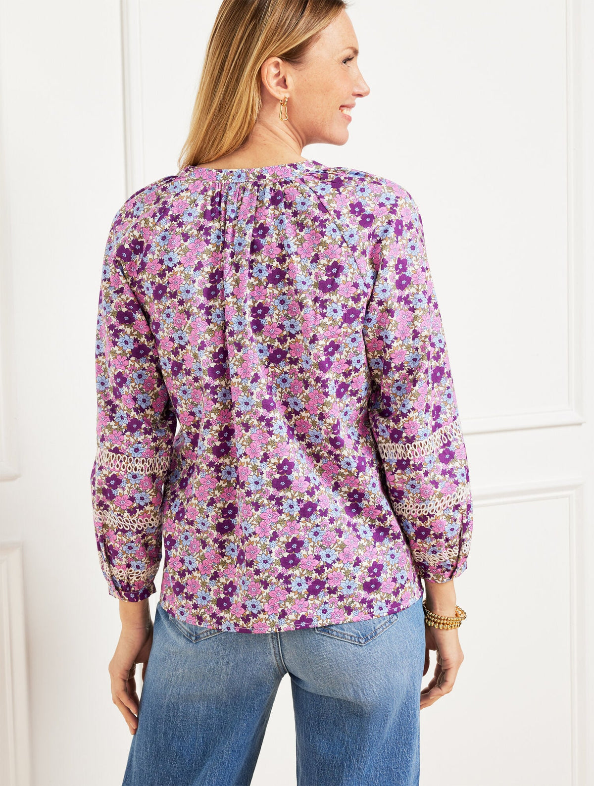 TOSSED DITSY EMBROIDERED TOP | Talbots