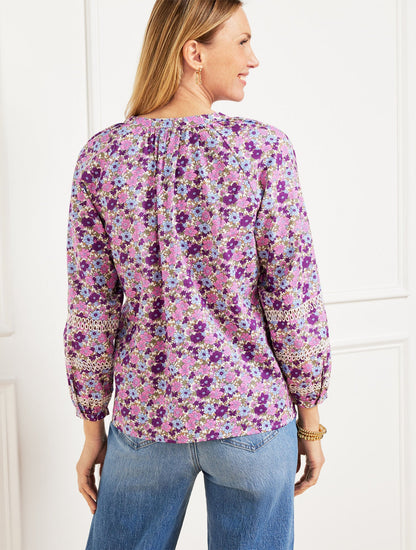 TOSSED DITSY EMBROIDERED TOP | Talbots