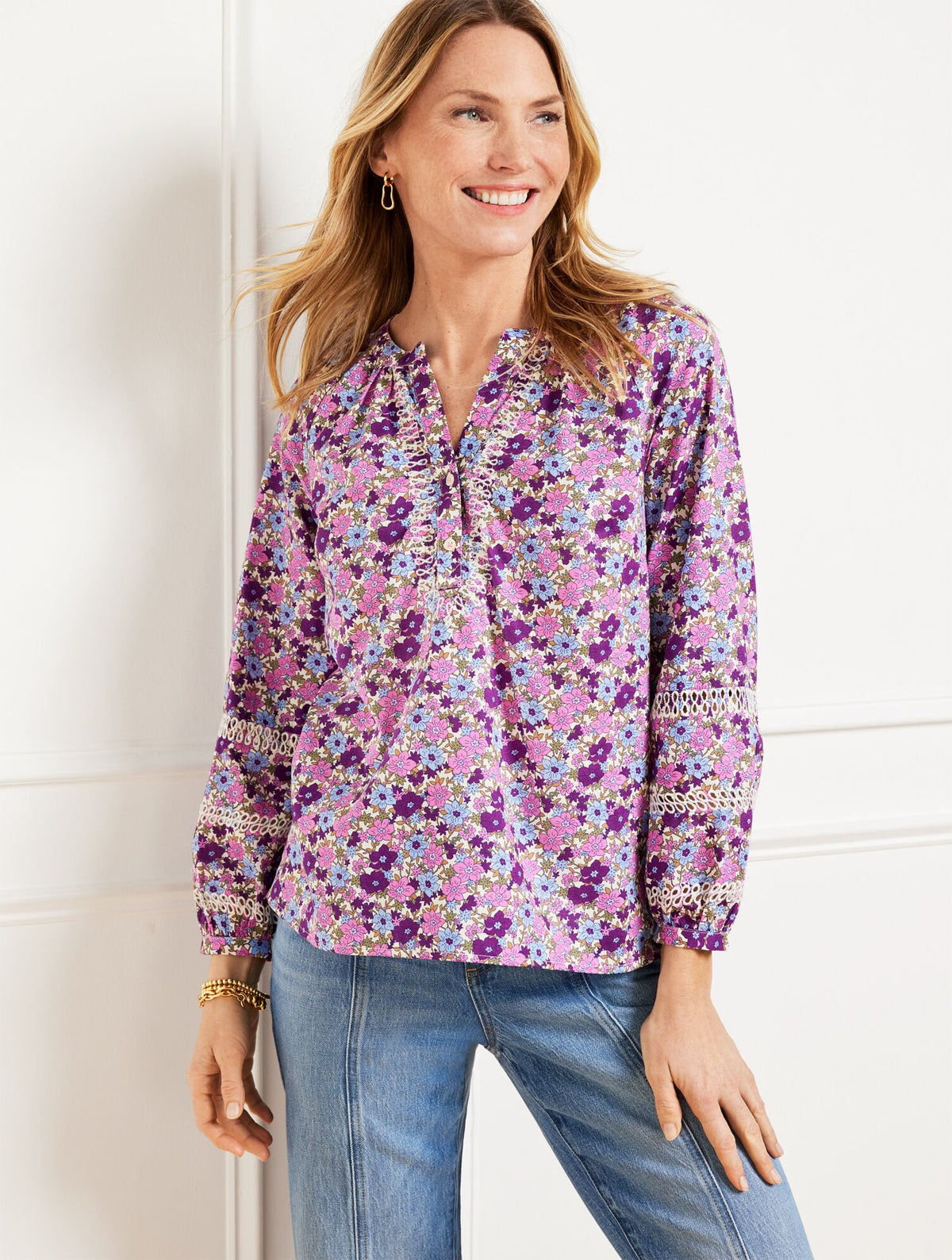 TOSSED DITSY EMBROIDERED TOP | Talbots