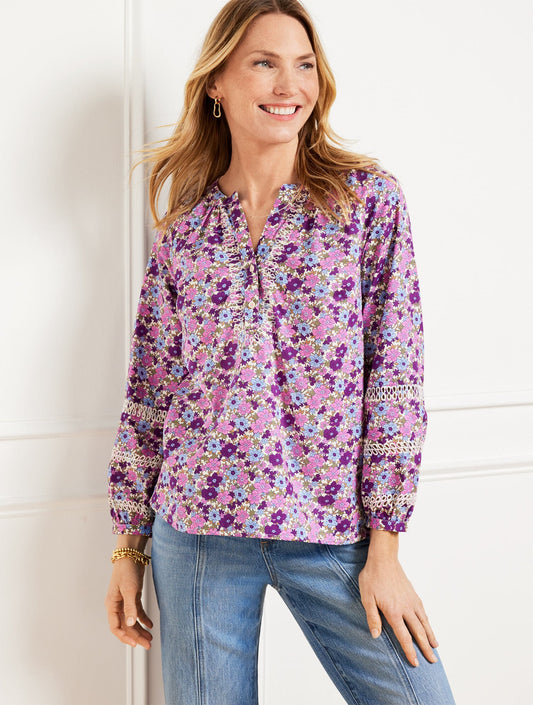 TOSSED DITSY EMBROIDERED TOP | Talbots