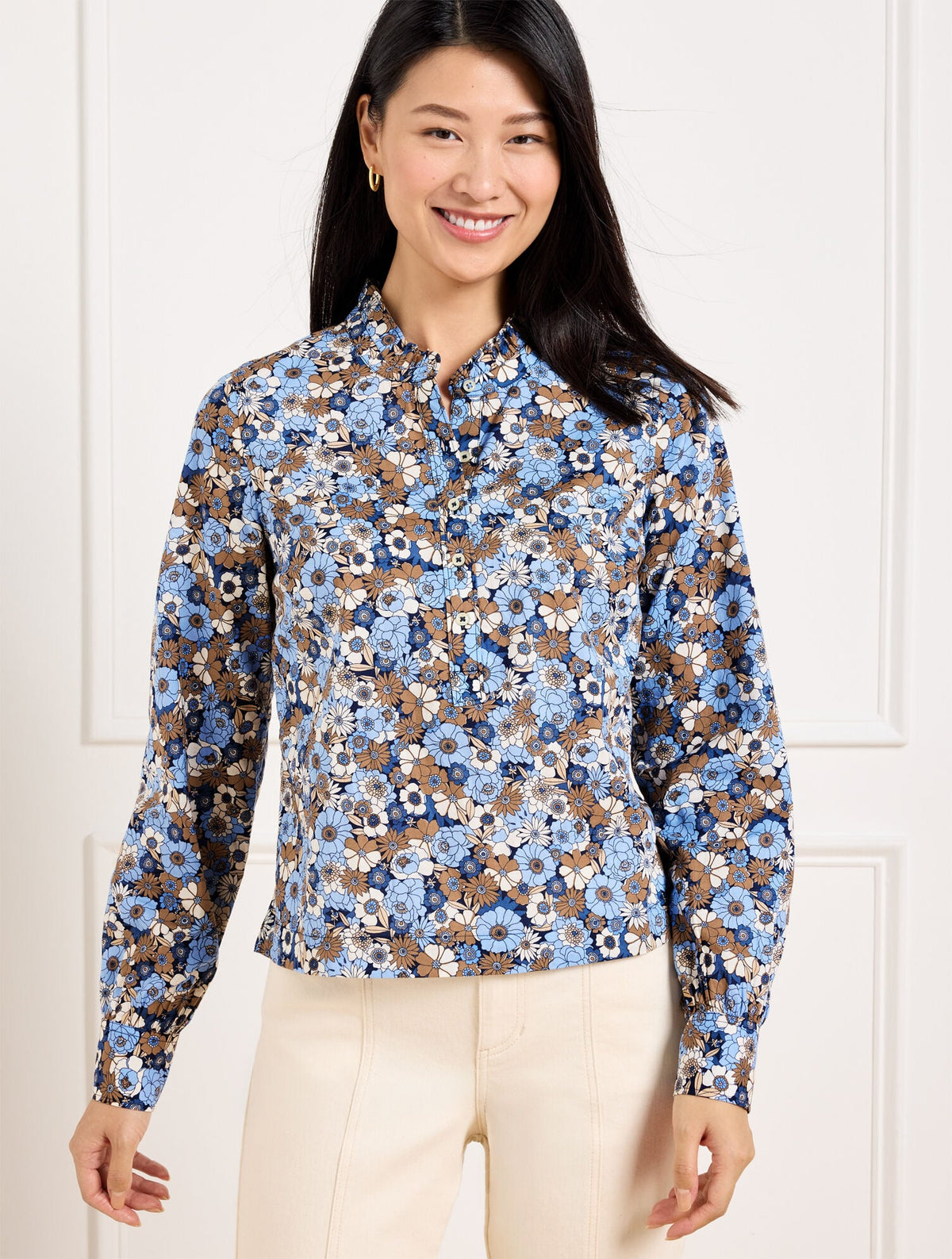 RUFFLE SHORT SHIRT - GATHERED BLOSSOMS | Talbots