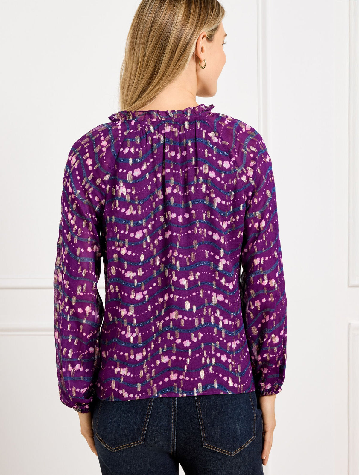 RUFFLE NECK TOP - WAVY FLORAL | Talbots
