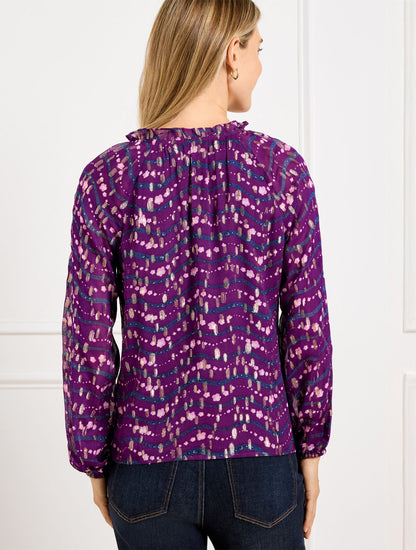 RUFFLE NECK TOP - WAVY FLORAL | Talbots