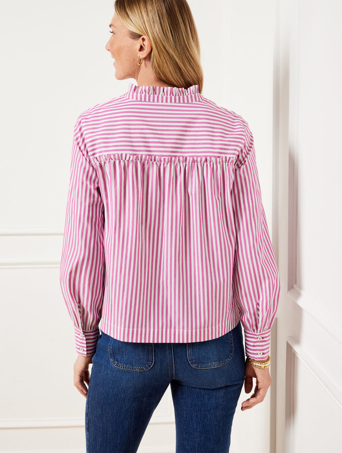 RUFFLE NECK TOP - REGENCY STRIPE | Talbots