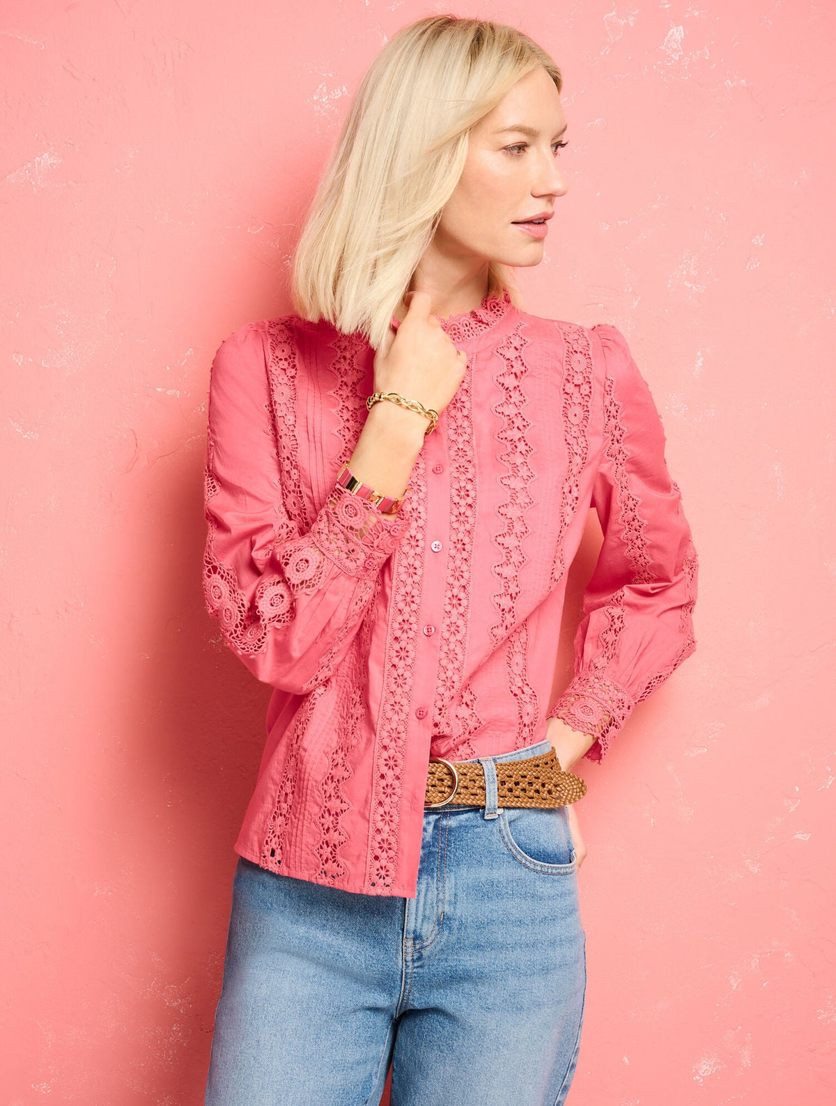 LACE TRIM VOILE TOP | Talbots