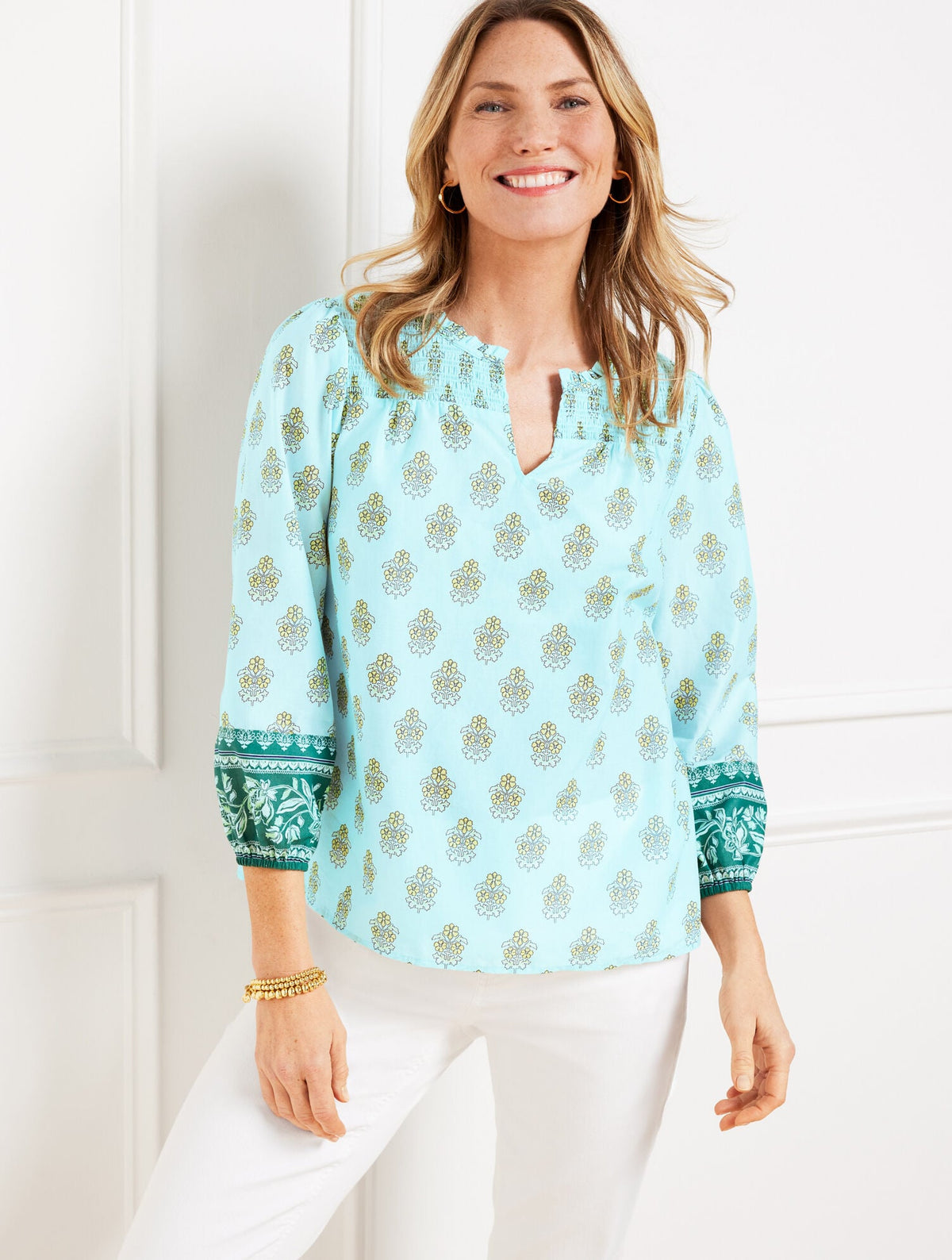 SMOCKED TOP - BREEZY BLOOMS | Talbots