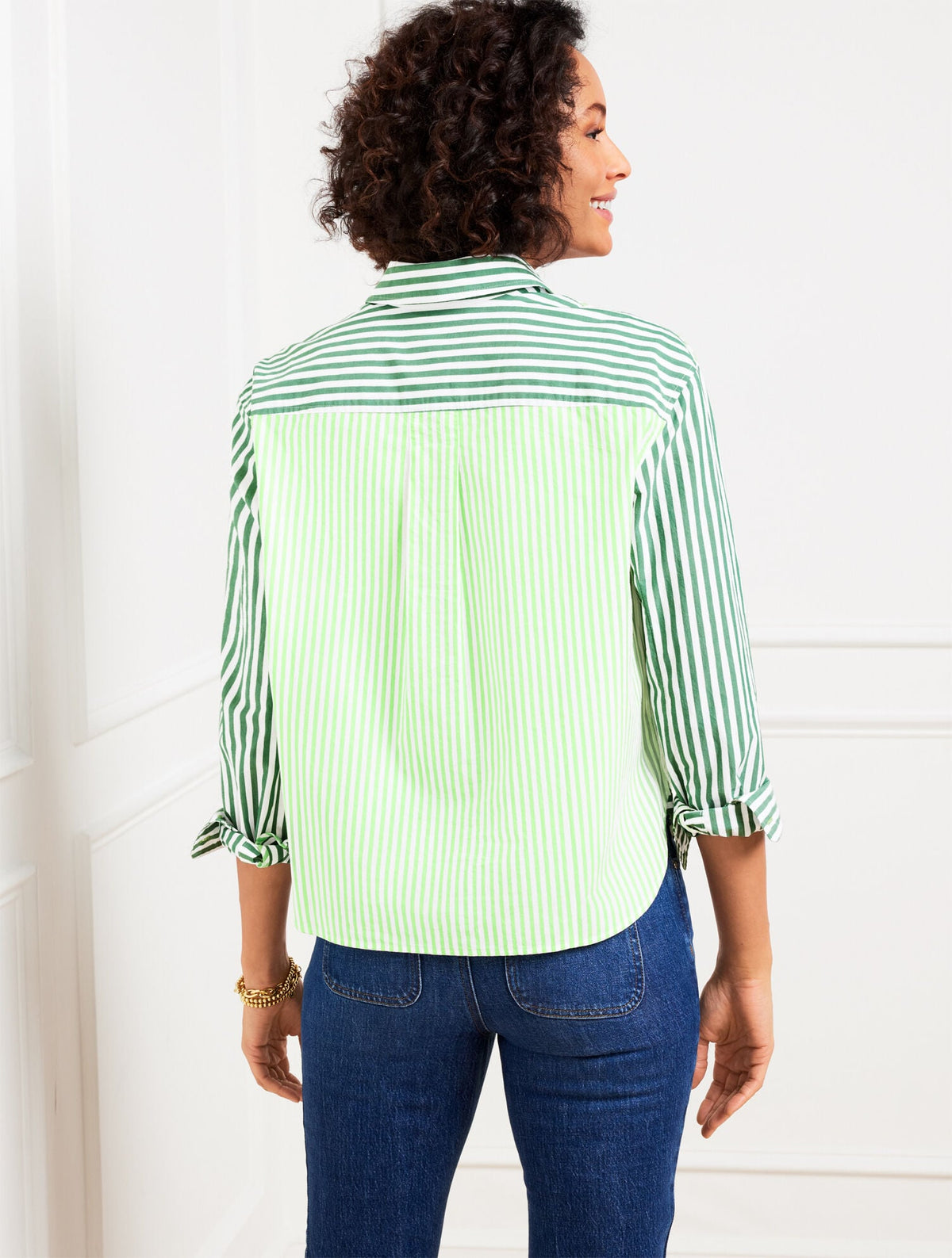 POPLIN SHORT SHIRT - BLOOMING STRIPE | Talbots