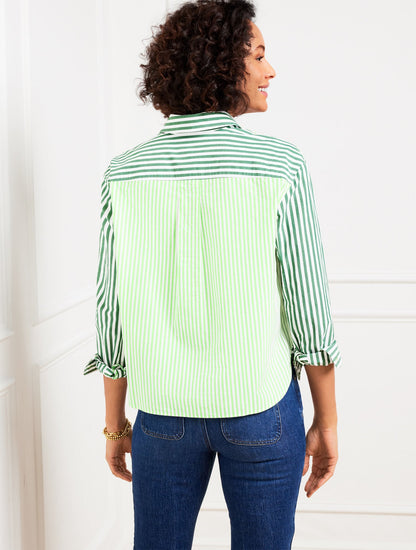 POPLIN SHORT SHIRT - BLOOMING STRIPE | Talbots