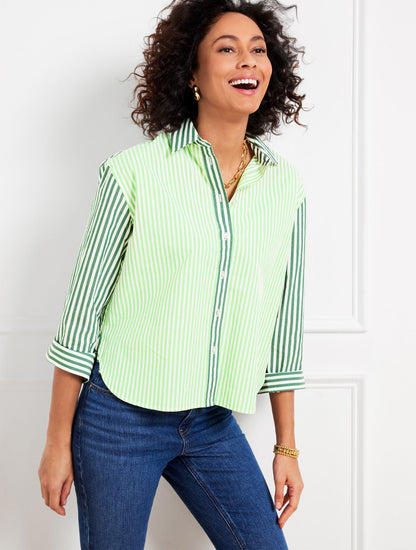 POPLIN SHORT SHIRT - BLOOMING STRIPE | Talbots