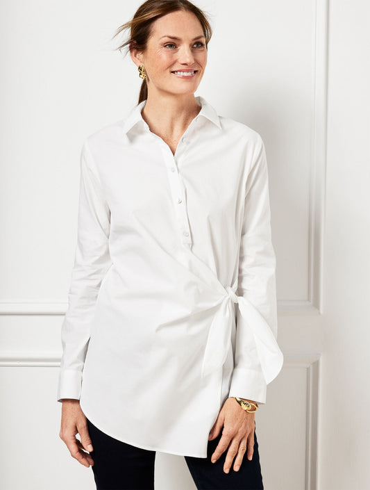 TIE FRONT DRAPED POPLIN SHIRT | Talbots