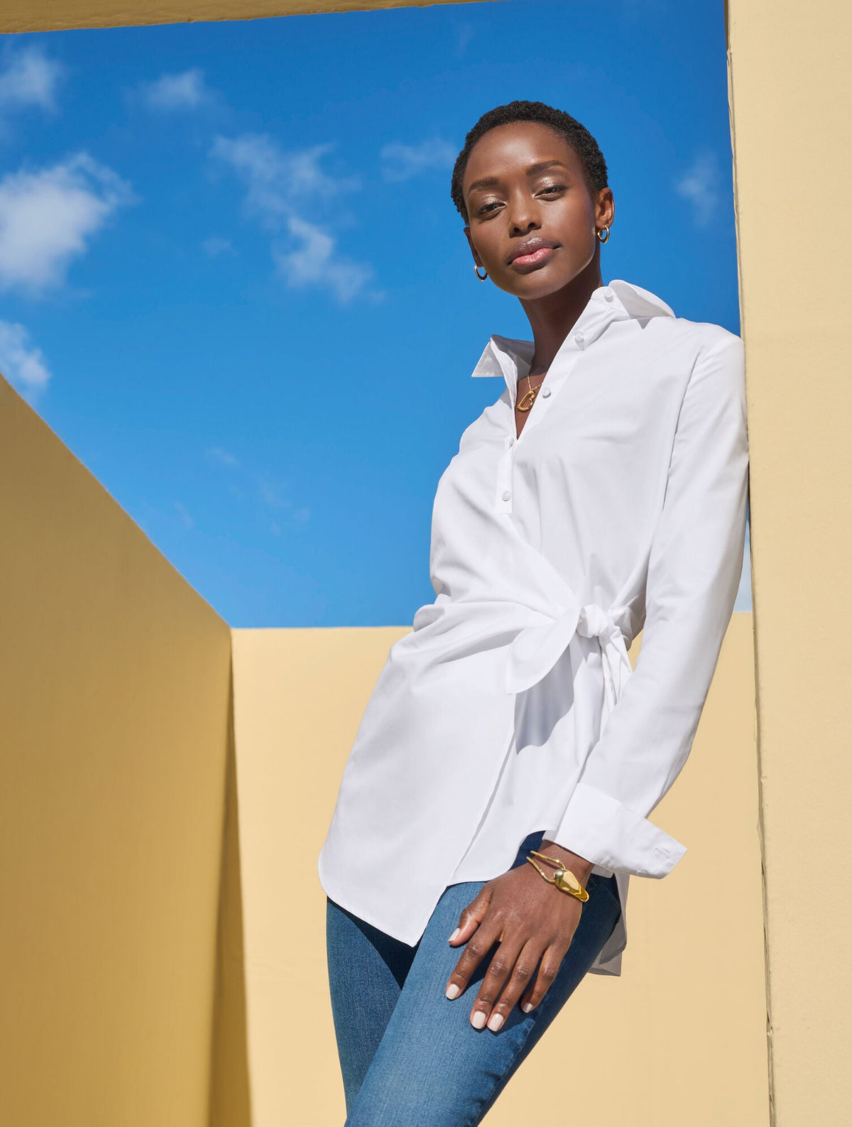 TIE FRONT DRAPED POPLIN SHIRT | Talbots