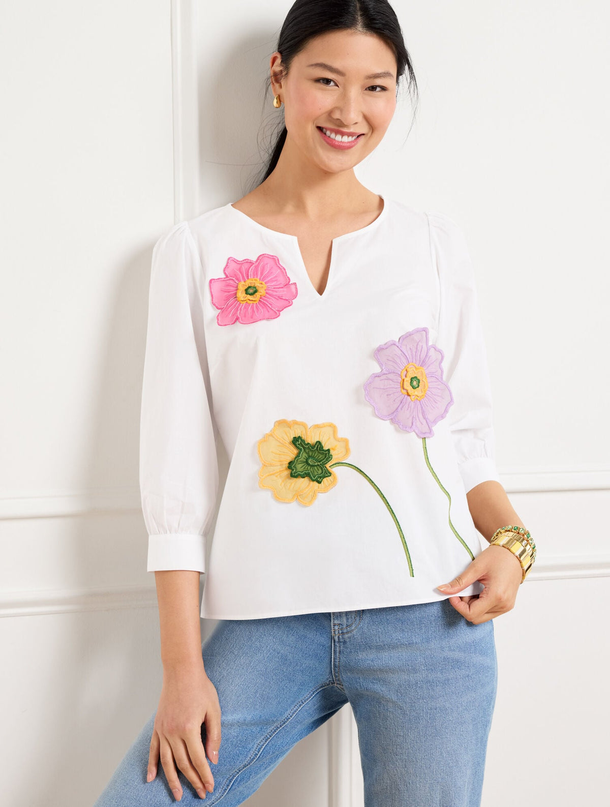 FLORAL EMBROIDERED POPLIN TOP | Talbots