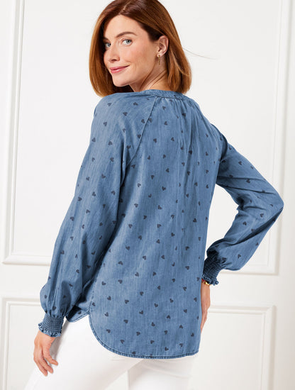 DENIM RUFFLE TOP - SPRING HEARTS | Talbots