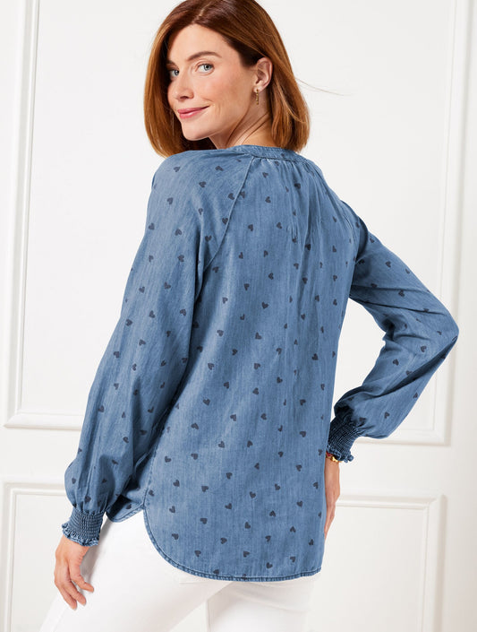 DENIM RUFFLE TOP - SPRING HEARTS | Talbots