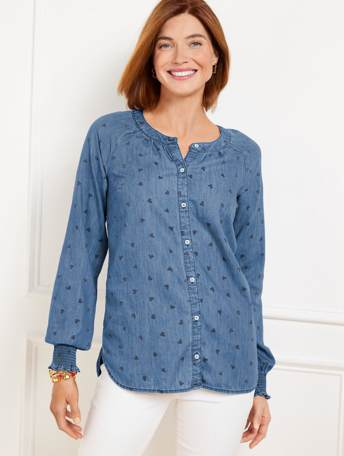 DENIM RUFFLE TOP - SPRING HEARTS | Talbots