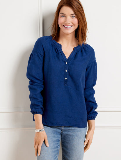 LANTERN SLEEVE LINEN TOP - DELAVE | Talbots