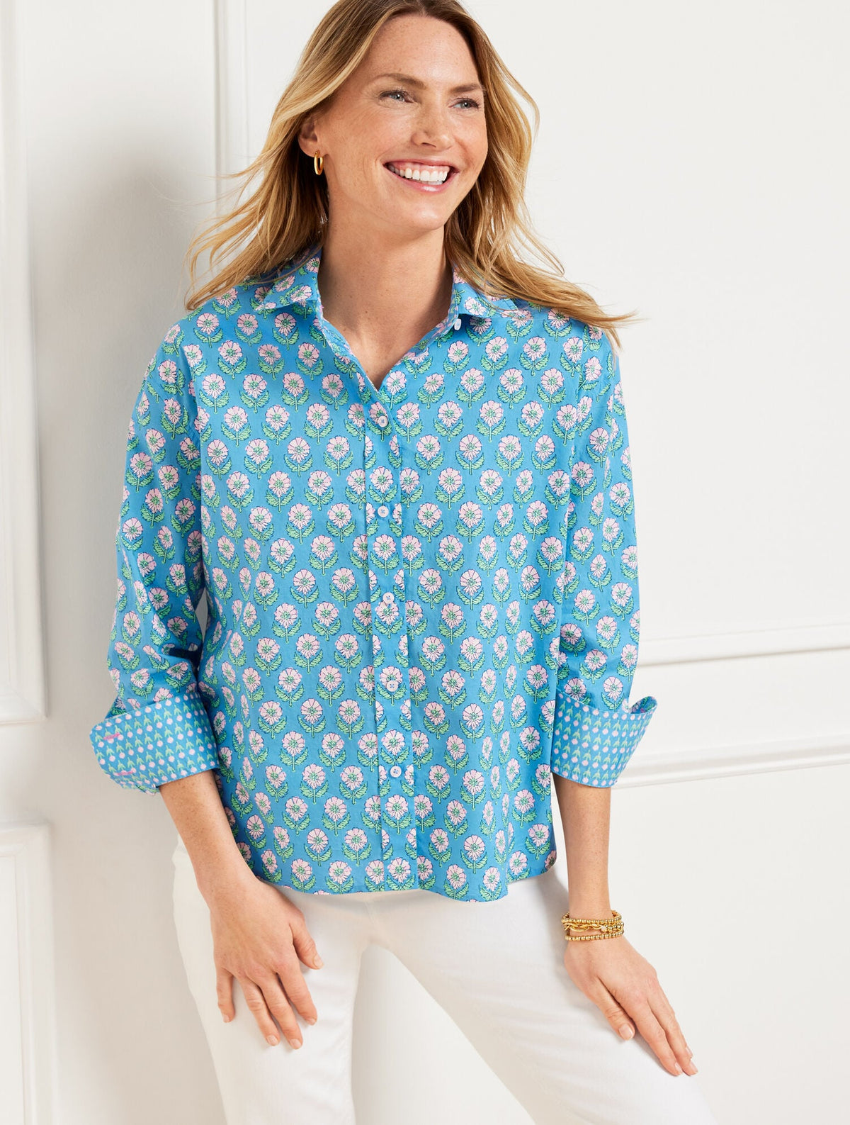 POPLIN SHORT SHIRT - WOODBLOCK BUD | Talbots