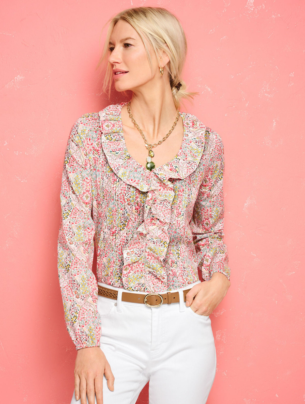 PINTUCK RUFFLE TOP - BRANCHING FLORAL | Talbots