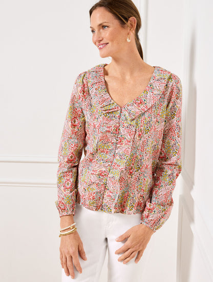 PINTUCK RUFFLE TOP - BRANCHING FLORAL | Talbots