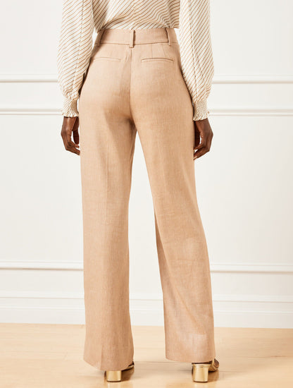 WIDE LEG TEXTURED STRETCH LINEN PANTS | Talbots