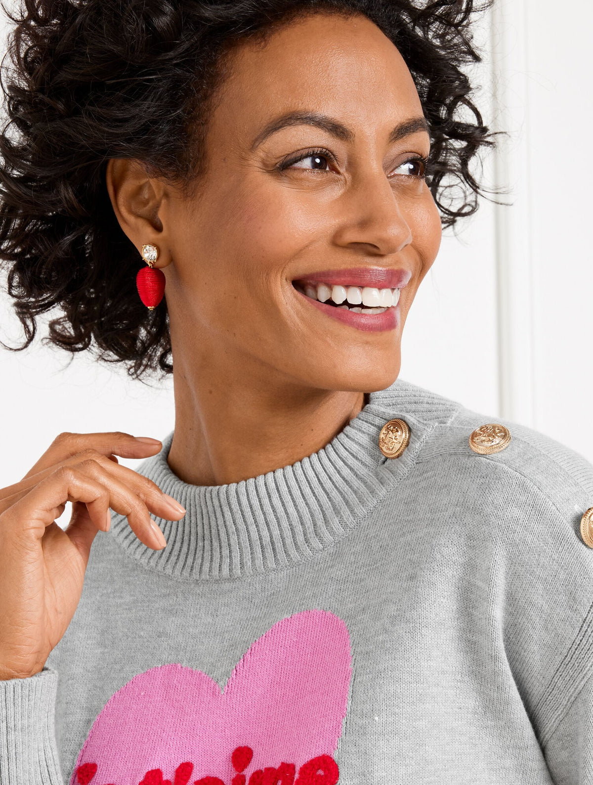JE T’AIME HEART MOCKNECK PULLOVER | Talbots